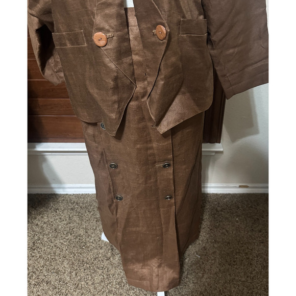 VTG 90s Linen Skirt Suit chocolate brown Church First Lady embroidered long sz L - Picture 4 of 9